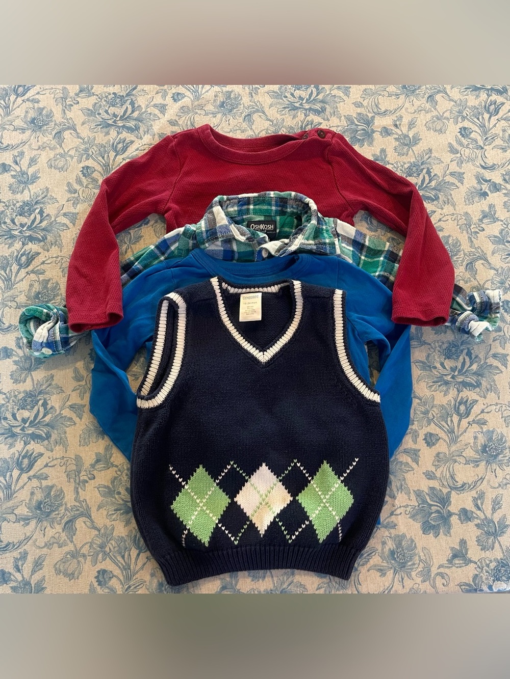 Toddler Boy 18-24M Outfit Bundle OshKosh Gymboree Plaid Shirt Sweater Vest 4 Pc